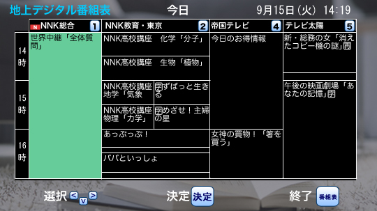 電子番組表表示例